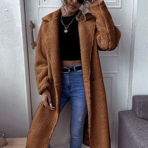 Brown long fur trench coat women's US size 8/10 EU size 40/42